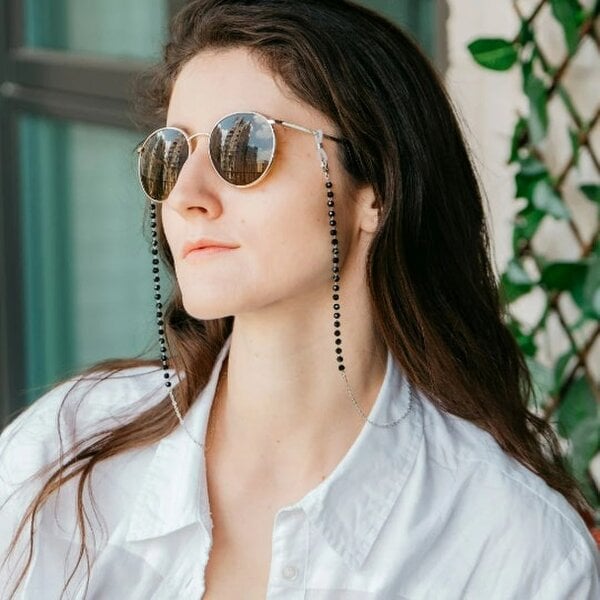 The Colourful Aura Black Bead Silver Sunglass Summer Reading Eyeglass Lanyard Detachable Chain