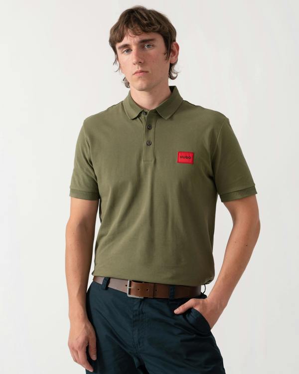 HUGO Dereso222 Mens Cotton Piqué Slim-Fit Polo Shirt with Logo Label - Open Green 388