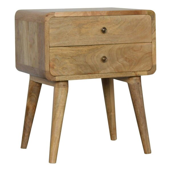 Wyld Haus Trapani Curved Oak Mango Wood Bedside Table 2 Drawers