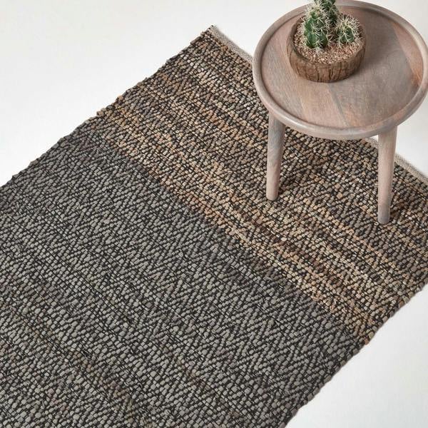 HOMESCAPES Recycled Leather Handwoven Herringbone Rug