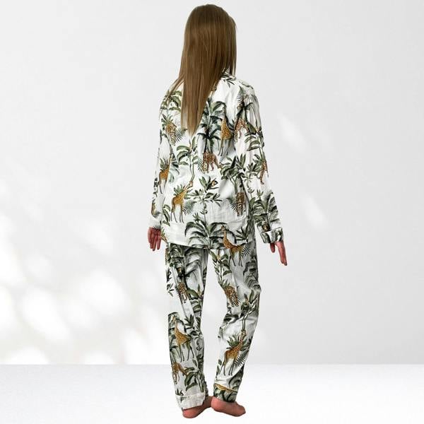 Hayley & Co Giraffe Print 100% Cotton Long Pyjama Set in White