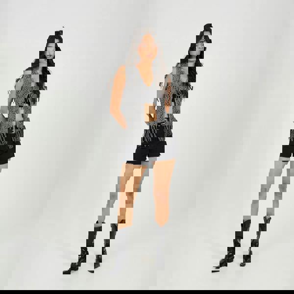 Brave Soul Black Metallic Tie Front Waistcoat - Black Image 3