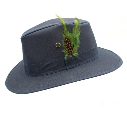 Heather Hats & Accessories Water Resistant Waxed Cotton Bucket Hat, Checked Cotton Lining, Outdoor Wear, Deep Ocean