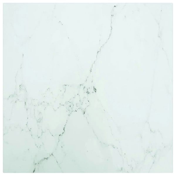 Berkfield Table Top White 50x50 cm 6 mm Tempered Glass with Marble Design