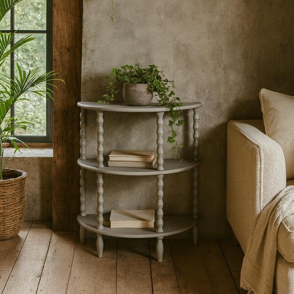 Wyld Haus Thuy Grey Wood Half Moon 3 Tier Side Table
