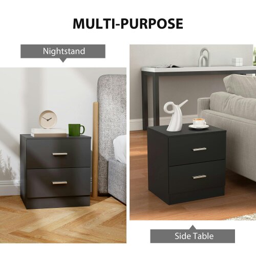 Wyld Haus Rapa Raka Black Modern Bedside Table With 2 Drawer Storage