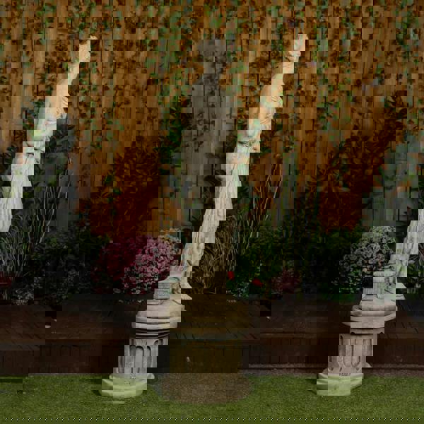 Large Stone Cast Pandora Lady Statue on Column