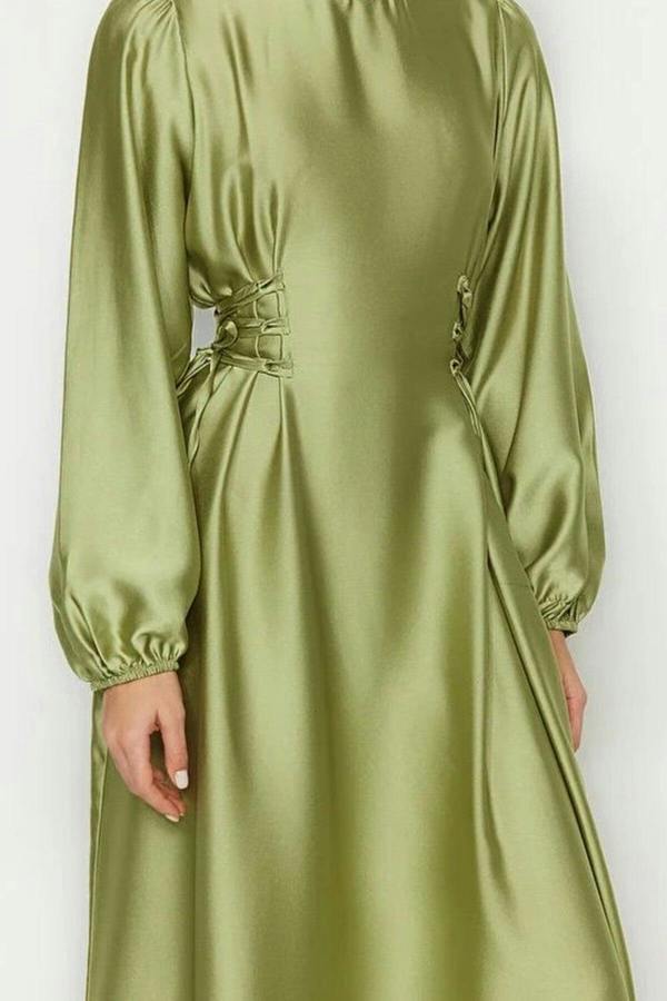 WOVCOR Belted Satin Evening Dress
