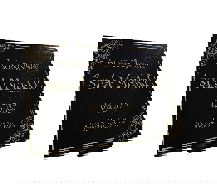 Memorials Direct Granite Memorial Plaque, Floral Border, Stand Included