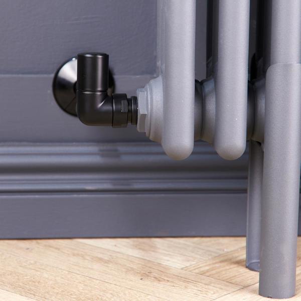 Flode Corner Round Manual Radiator Valve Pack | 15mm x 1/2″ | Satin Black