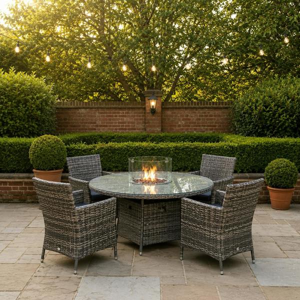 Amazon Rattan Fire Pit Dining Set - Round Table with 4 Chairs