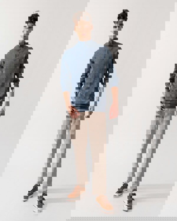 Oliver Sweeney Curragh Mens 1/4 Zip Funnel Neck Merino Wool Jumper - Mid Blue