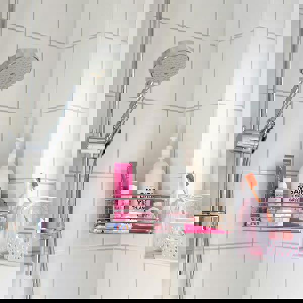 BESLAGSBODEN Polished Chrome Stainless Steel Corner Shower Basket Self Adhesive Wall Mounted