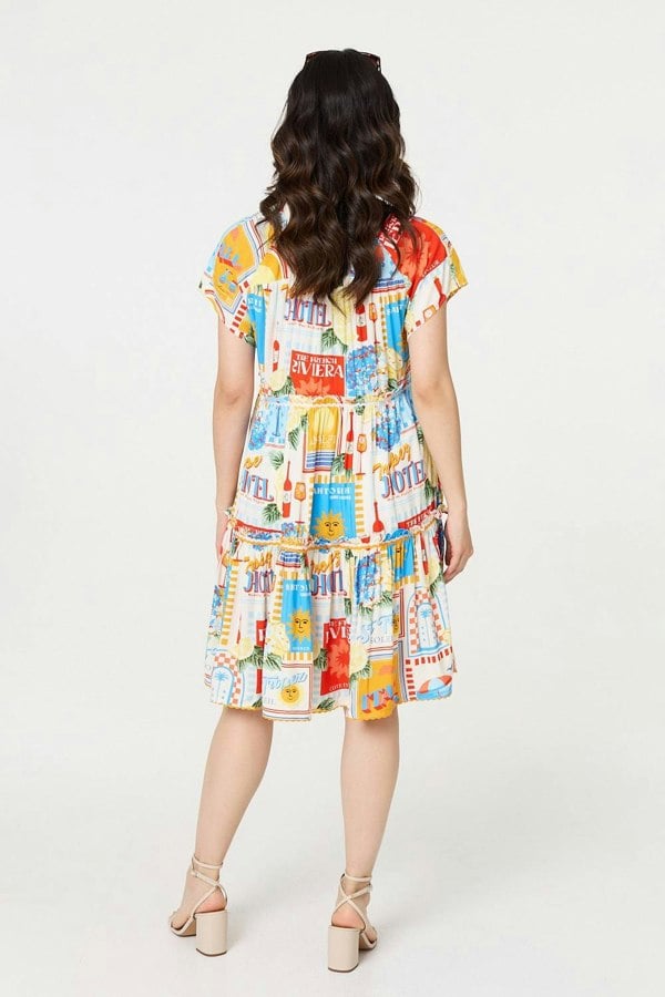 Orange | Patchwork Print Knee Length Smock Dress

