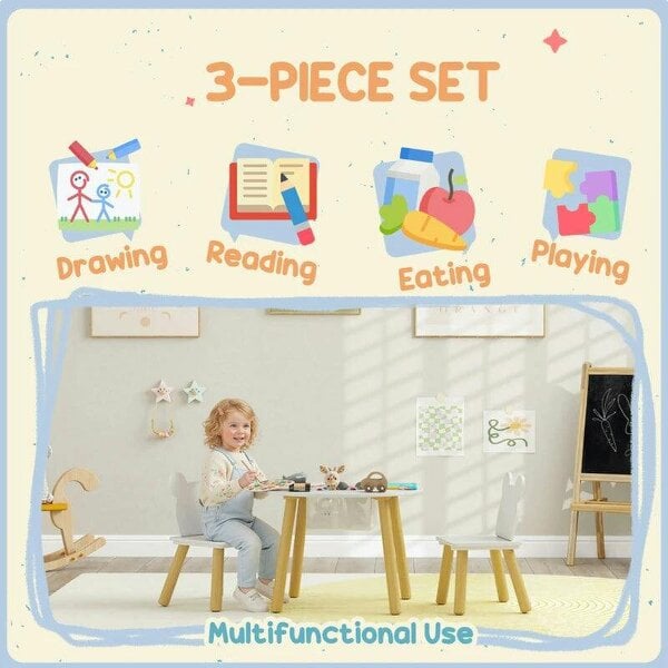 Bobobiy 3-Piece Kids Activity Table Set with Centre Mesh Bag, Bear-Shaped Backrest, for Arts and Crafts, Reading, White