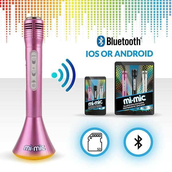 Mi-Mic Karaoke Microphone Speaker with Bluetooth and LED Lights - Pink