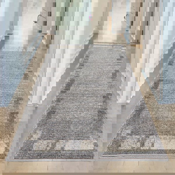 Modern Living Room Rug Bordered Grey Cream | The Rugs