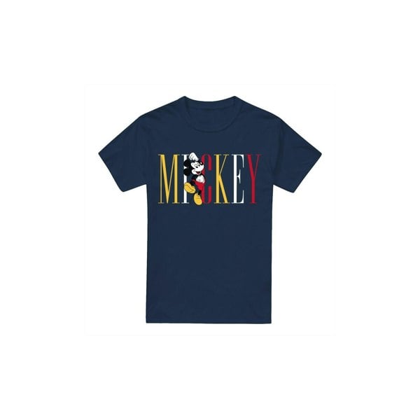 Disney Mens Mickey Mouse Multicolour Name T-Shirt - Navy