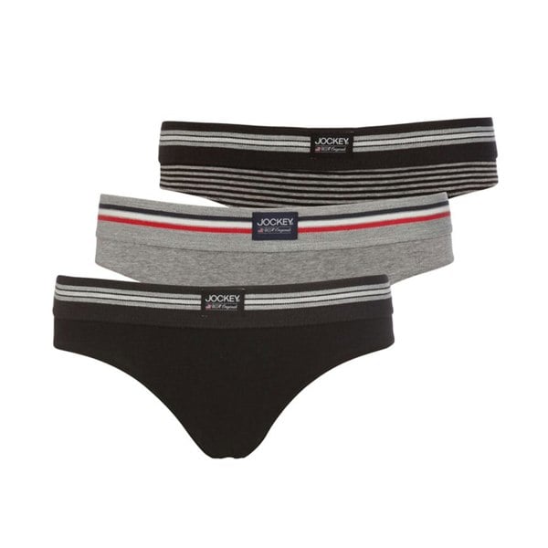 Jockey Cotton Stretch 3-Pack Bikini Briefs, Black / Black Stripe / Stone Grey