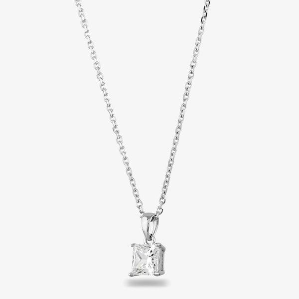 Starbright Silver 7mm Four Claw Square-cut Cubic Zirconia Pendant E304P-7x7M 3A