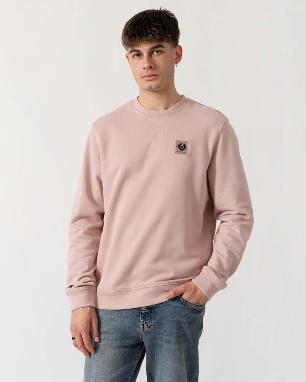 Belstaff Mens Logo Sweatshirt - Dusk Pink | CHO | Designer Mens Crew Neck Sweatshirts