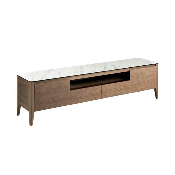 Angel Cerdá Walnut TV Stand With Glass Top Imitation Marble 3083