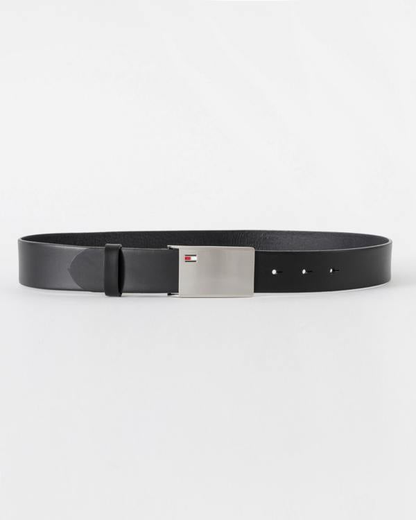 Tommy Hilfiger TH Plaque Mens Adjustable Belt 3.5cm - Black