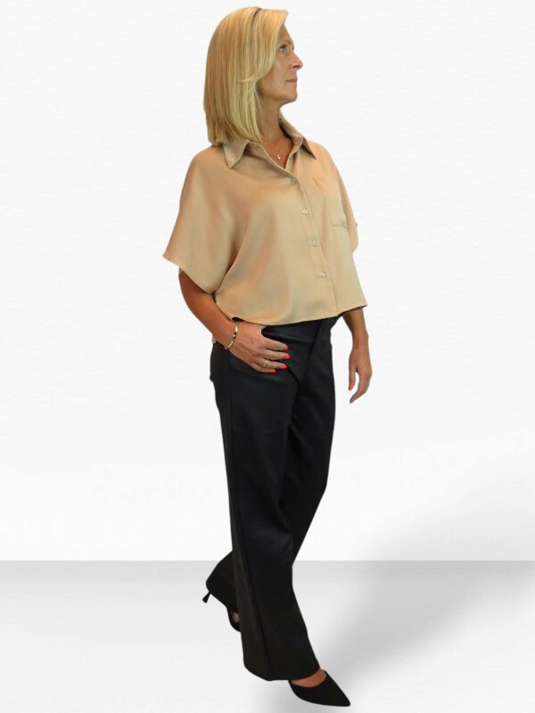Paulo Due Women's Cropped Satin Shirt Short Sleeve Batwing Blouse