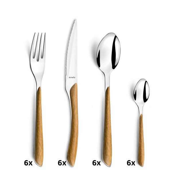 Amefa Eclat Nature Wood Effect Cutlery Set 24 Piece