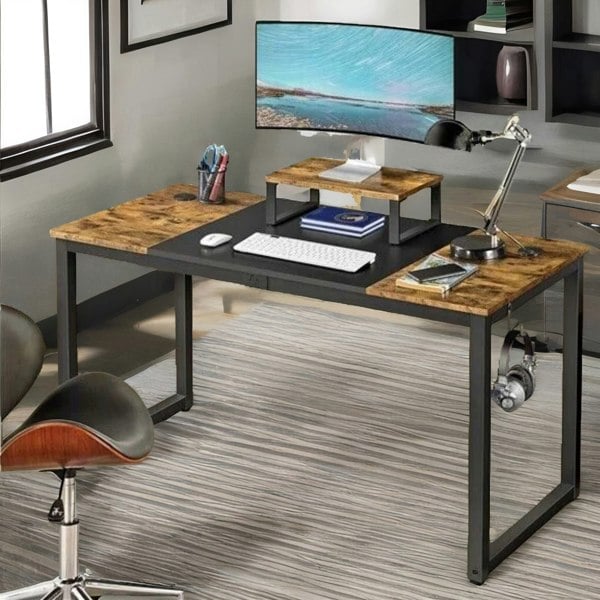 Rafaelo Mobilia Industrial Writing Desk With Moveable Monitor Mount