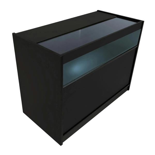 Luna LED Shop Counter Set in sleek black features a glass top, illuminated display area, and modern design for retail spaces
