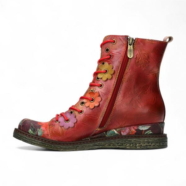 Laura Vita Ercnaulto 212 Red Floral Womens Gothic Victorian Leather Lace-Up Ankle Heeled Boots