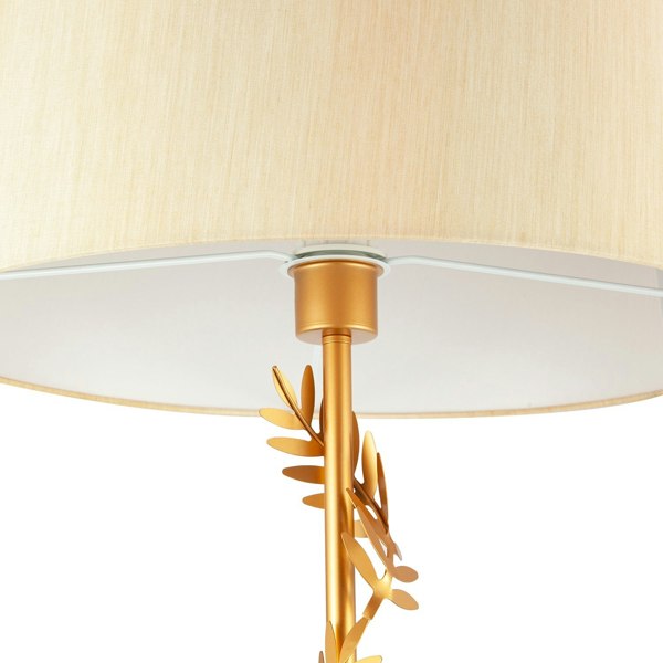 Modern Satin Gold Floor Lamp with Twisting Floral Decor and Linen Fabric Shade Image 4