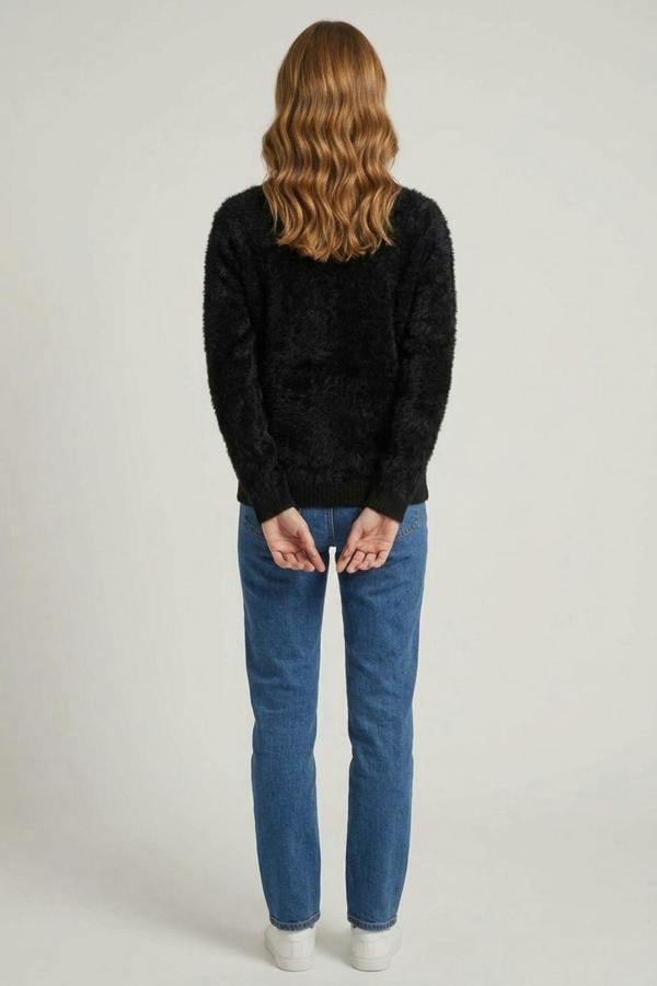 Black | Pearl Embellished Soft Textured Jumper
