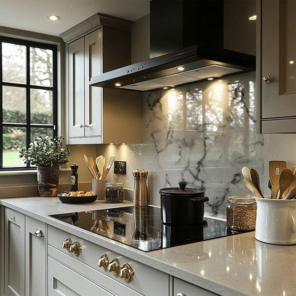 Benjamin Tate Design White Marble Texture Splash Back