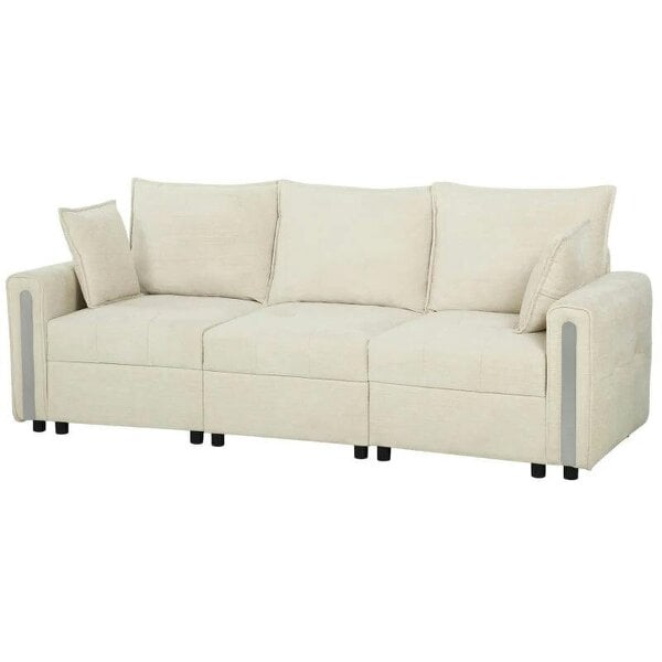 3 Seater Sofa with Lift-Up Storage, 228cm Comfy Velvet Couch with Wide Deep Seat, Beige