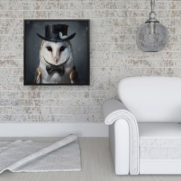 Warren Reed Owl In A Top Hat Framed Canvas