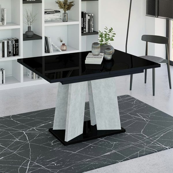 PHD Furniture Modern Extendable Dining Table 120-160x90 MUFO Black Gloss Concrete Effect
