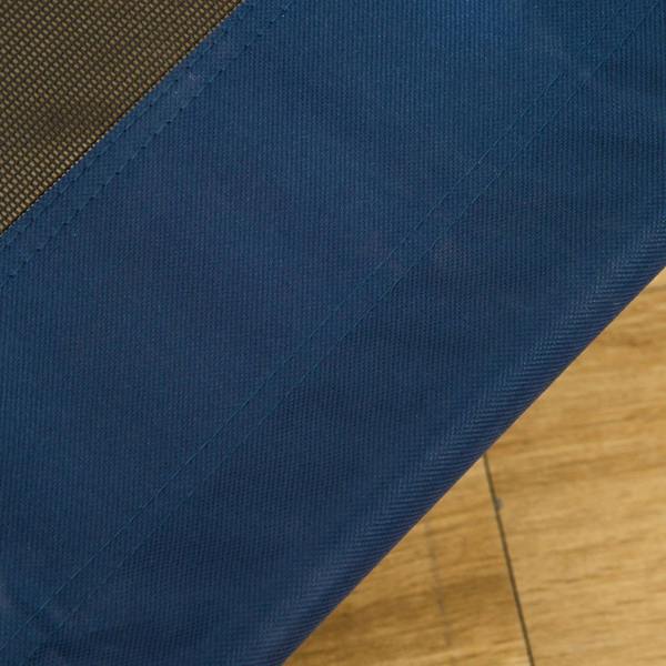 Blue pet cot fabric close-up showing woven texture and stitching seam