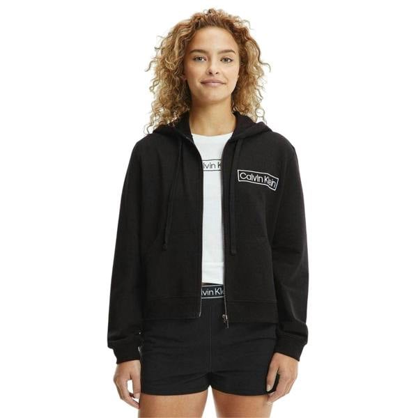 Calvin Klein Womens/Ladies Logo Cotton Long-Sleeved Full Zip Hoodie - Black - 