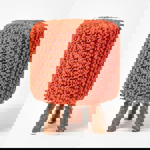 HOMESCAPES Tall Cotton Knitted Footstool on Legs