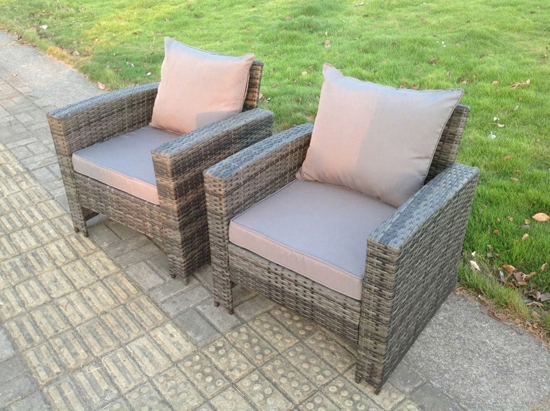 Fimous 2 PC PE Wicker High Back Rattan Garden Arm Chair Patio Outdoor Garden Furniture Accessory Dark Grey Mixed