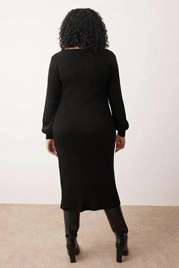 WOVCOR Button Detail Slit Knit Dress