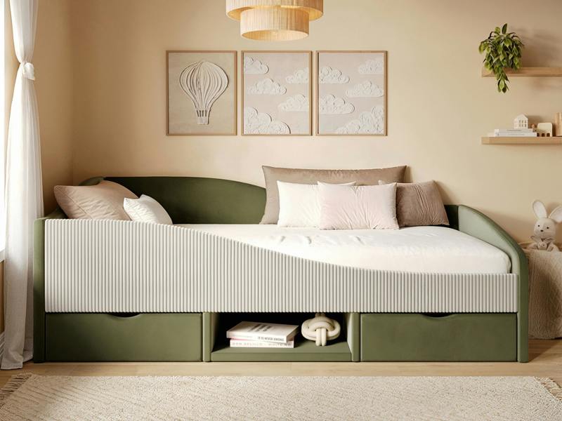 Flair Aubrey Velvet Storage Low Sleeper Bed with Beige Cord