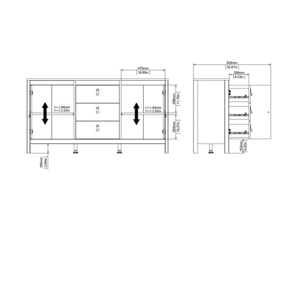 Wyld Haus Gossmere Natural Cashmere Sideboard 3 Drawers 2 Doors