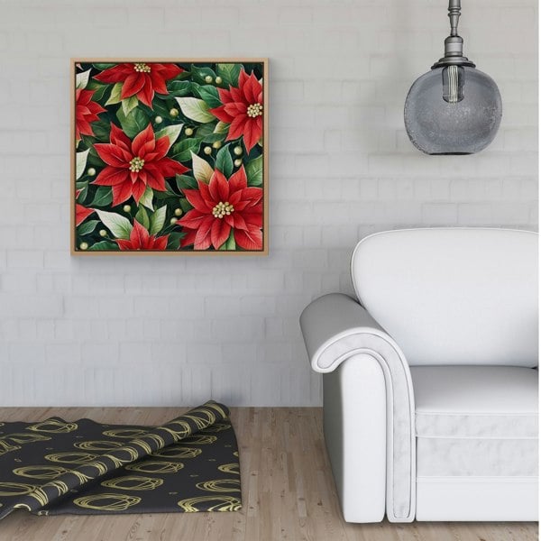 Warren Reed Poinsetta Watercolour Framed Canvas