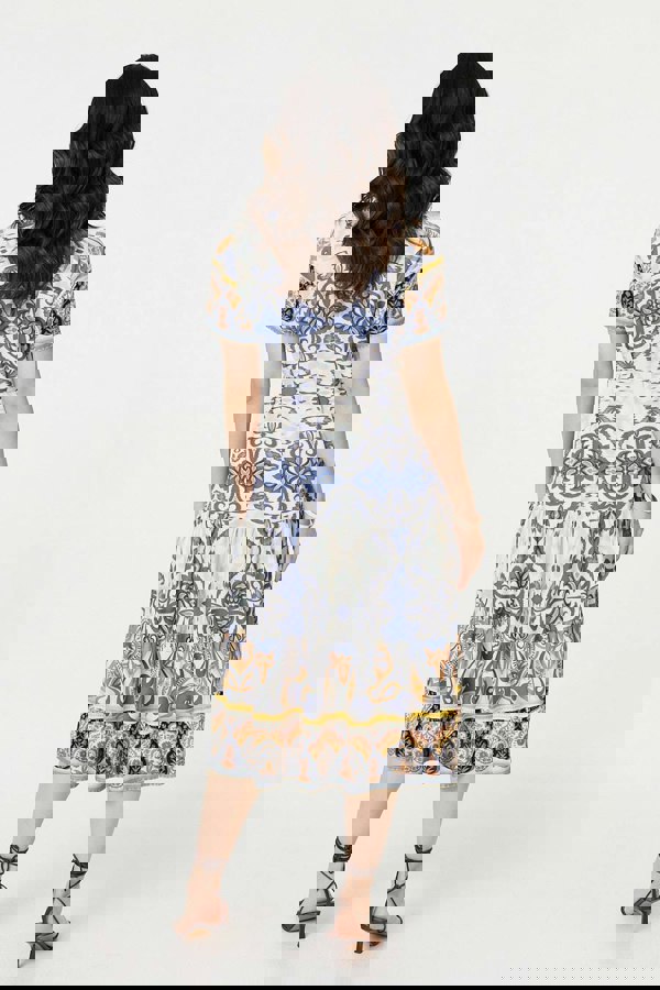 Grey | Patchwork Print Short Sleeve Midi Dress
