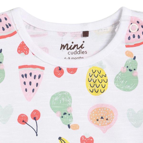 Mini Cuddles Baby Girls Fruit Print Dungaree 2pc Set , Multicolour