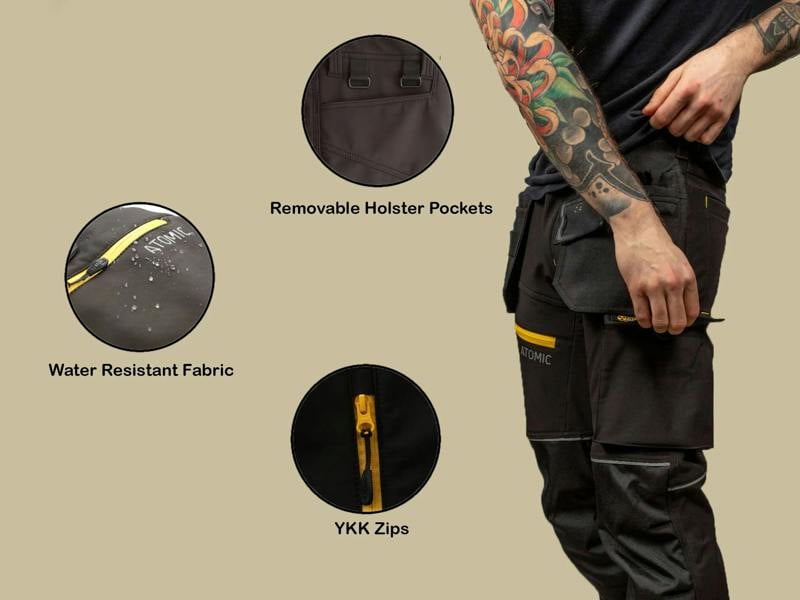 Atomic Workwear Slim Fit Softshell Trousers – Flexible, Durable & Weather-Resistant - Hi-Vis Trousers