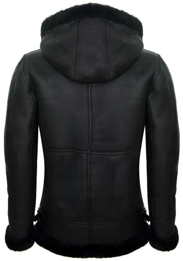 Infinity Leather Mens Hooded Sheepskin Leather B3 Flying Jacket-Columbus